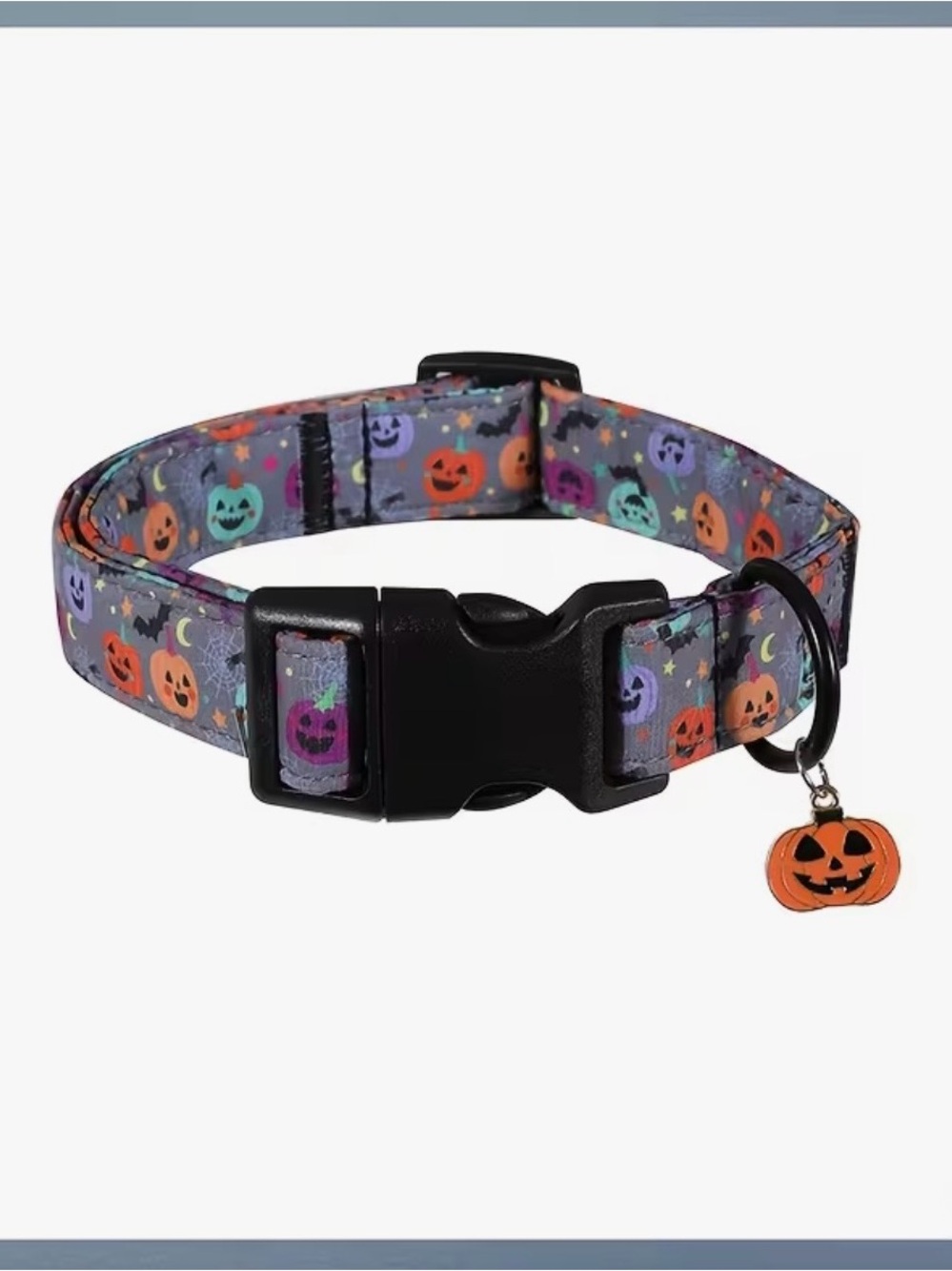 Halloween Pumpkin Dog Collar. Purple Pumpkin Pattern w Jack-O’-Lantern Charm.🎃